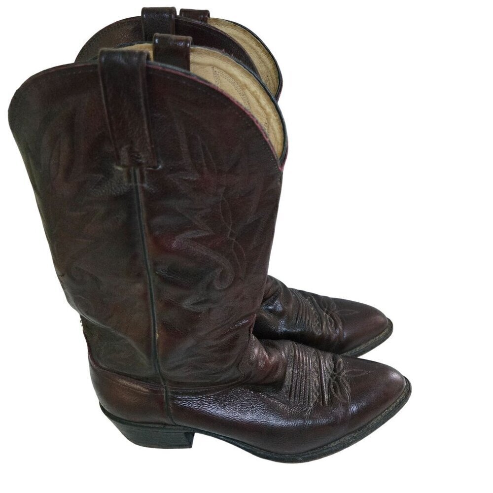 Dan Post Milwaukee Dark Cherry Burgundy Leather Embroidered Cowboy Boots Size 10
